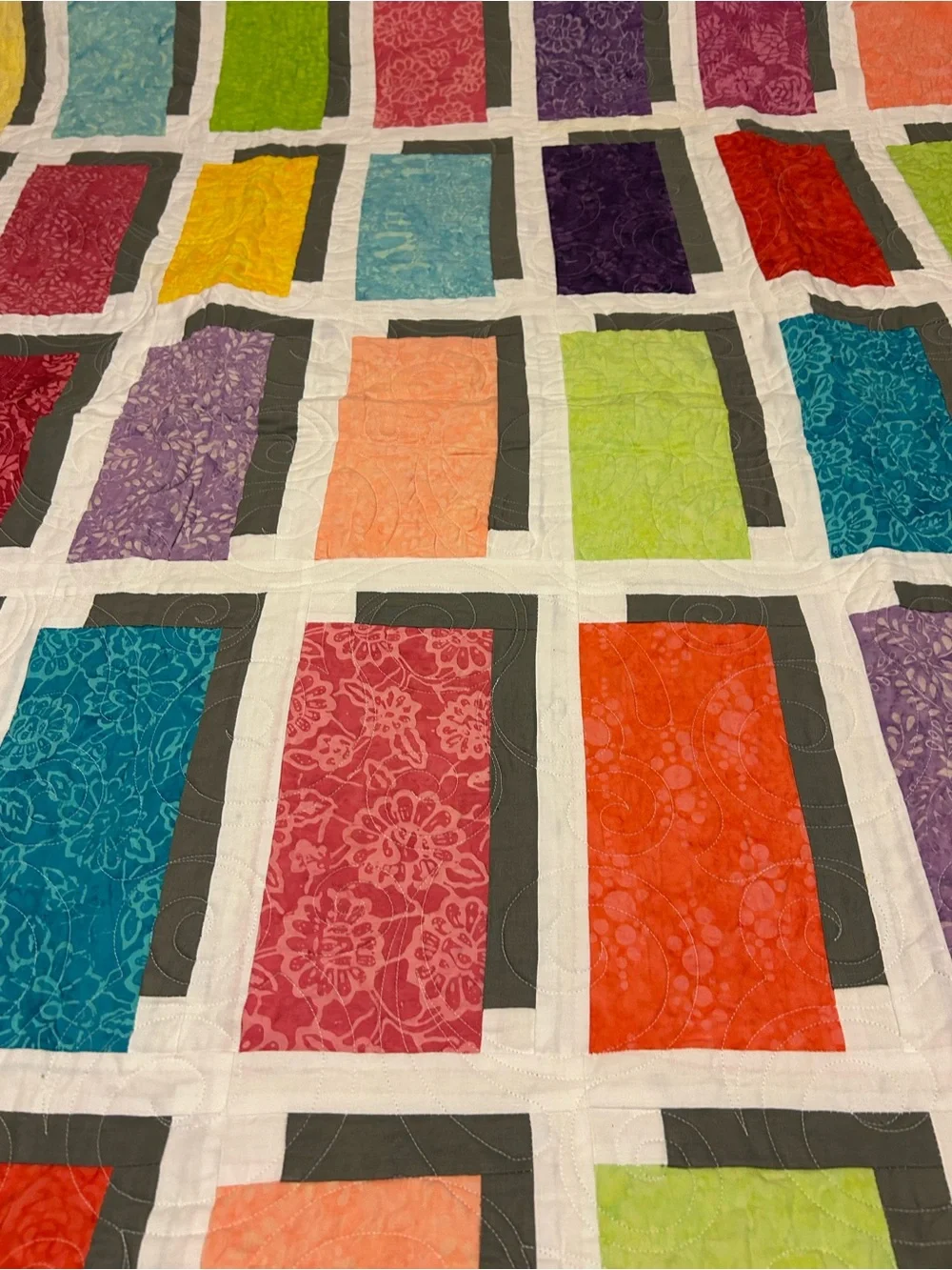 ONE OF A KIND- HANDCRAFTED Block& Shadow Quilt - Multicolor